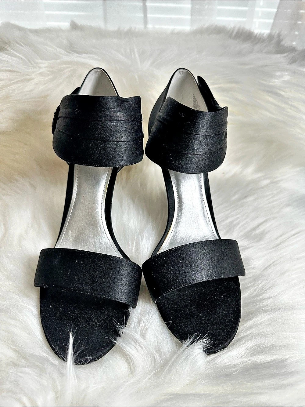 APT. 9 Black Satin Bow High Heel Sandals – Excellent Condition